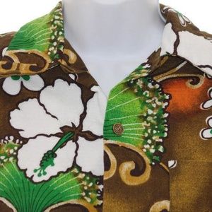 Vintage Hawaiian Barkcloth Shirt Tiki Hibiscus